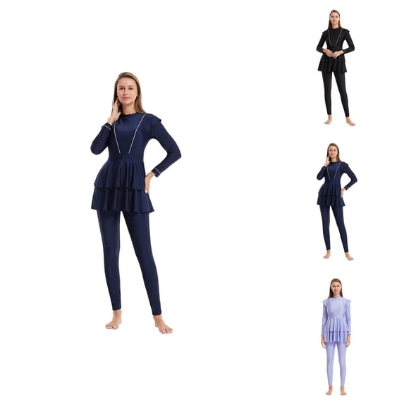 Long Sleeve Swimsuit for Women Rash Guard Tankini Top with Swim Cap and Matching Bottoms Full Coverage Sun Protection Swimwear for Beach