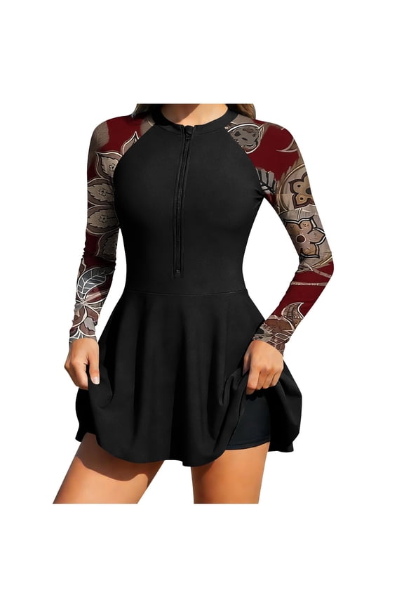 Long Sleeve Swimsuits Swim Dress Women Guard Modest One Piece Swimwear with Skirt Bathing Suit 2026 Trendy