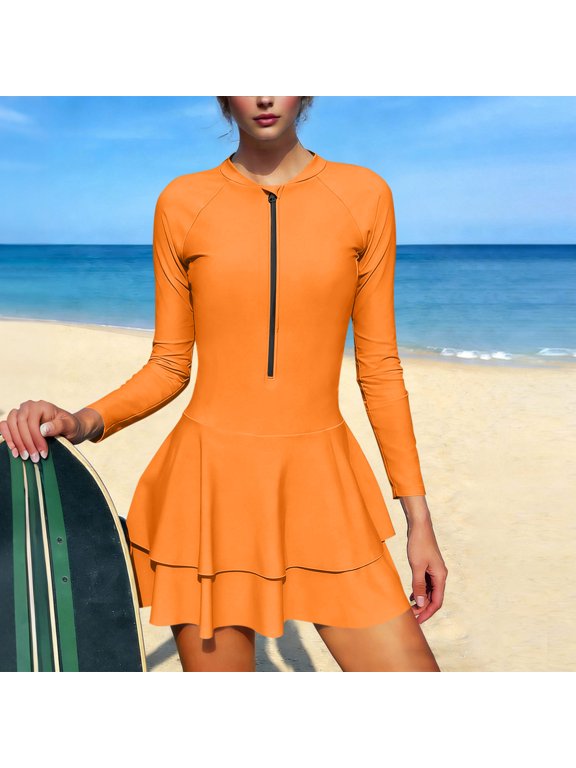 Long Sleeve Swimsuits for Women Rash Guard Surfing Bathing Suit Womens Separate Stand Up Collar Half Zip Jumpsuit Built in Briefs with Padded Swimsuit and Swim Pants Surfing Set