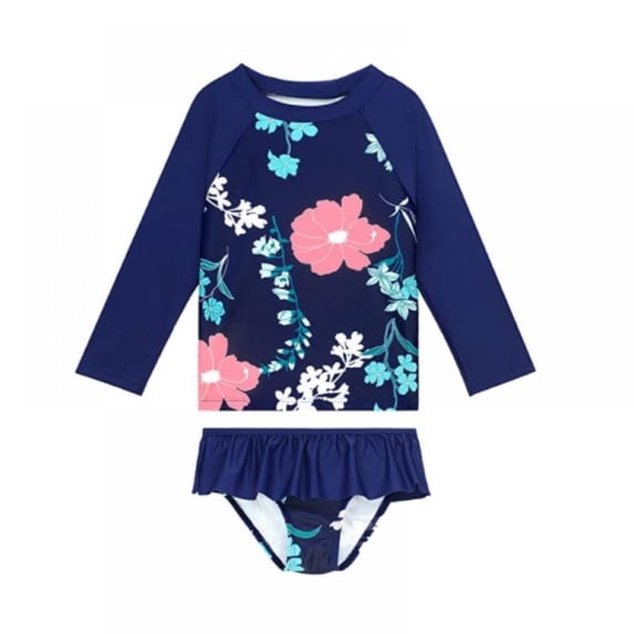 Long Sleeve Swimwear Beach Swimsuit for Girls, UPF 50+ Two Piece Rash Guard Girls Bathing Suit for 4-5 Years