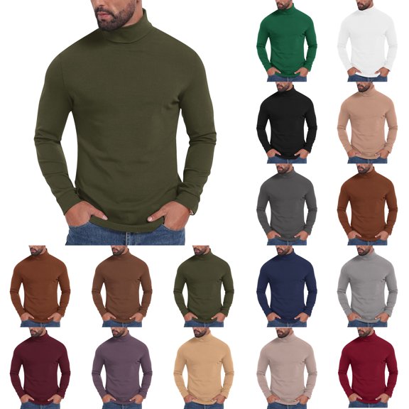 Long Sleeve T Shirt High Neck Long Sleeve Shirt Plus Size Men's Solid Color Elastic Turtleneck Long Sleeve Slim Blouses Tops Mens Shirts Under $10, XL