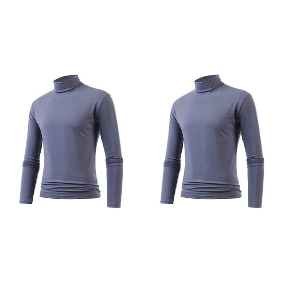 Long Sleeve T Shirt Men 2 Pack Winter Warm Turtleneck Thermal Underwear Basic Plain Mens Pullover Long Sleeve Tops Slim T Shirts for Man Dark Gray L