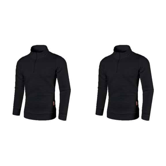 Long Sleeve T Shirt Men 2 Pack Winter Warm Turtleneck Thermal Underwear Zipper Basic Plain Mens Pullover Long Sleeve Tops Slim Mens Tshirt Black XXXL