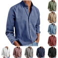 thumbnail image 1 of Long Sleeve T-Shirt Men Plus Size Solid Color Button-Down Shirt Casual Loose Summer Turn-down Collar Breathable Shirts for Men, 1 of 7