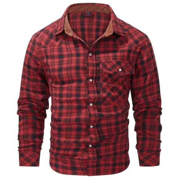 Long Sleeve T Shirt Men's Flannel Shirts Long Sleeve Plaid Checkered Brushed Casual Western Cowboy Pearl Snap Shirt