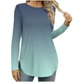 thumbnail image 1 of Long Sleeve T Shirt Tops For Women Round Neck Casual Loose Fitting Summer Fall Comfy Tie-Dye Color Block Gradient T-Shirt Blouse Tops,Army Green,S, 1 of 5