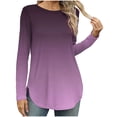 thumbnail image 1 of Long Sleeve T Shirt Tops For Women Round Neck Casual Loose Fitting Summer Fall Comfy Tie-Dye Color Block Gradient T-Shirt Blouse Tops,Purple 2,S, 1 of 5