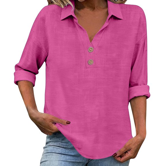 Long Sleeve T Shirt Women 2026 Linen V Neck Button Down Long Sleeve Beach Trendy Tops