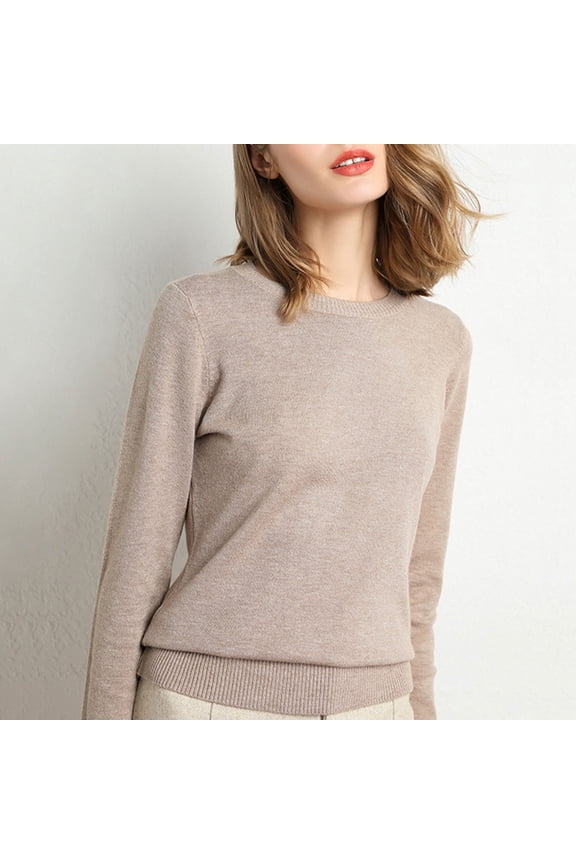 Long Sleeve T Shirt Women Casual Knitted Layering Top Shirts Trendy Comfy Crew Neck Ladies Tops and Blouses Camel 2XL
