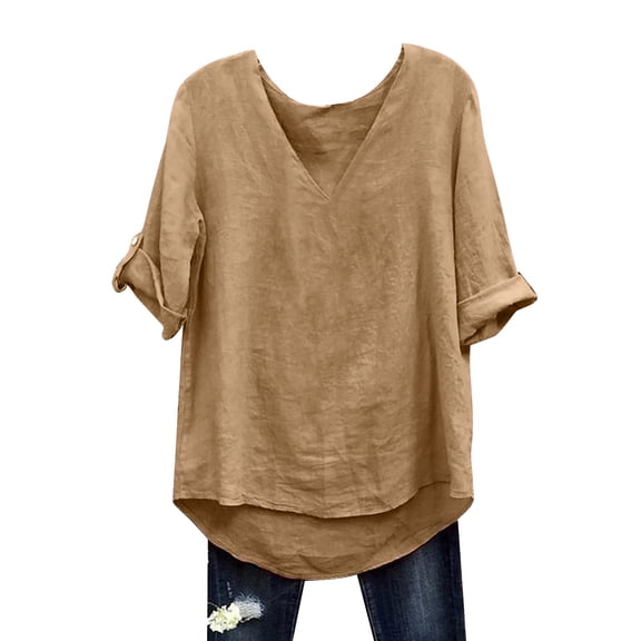 Long Sleeve T Shirt Women Cotton Blend Mid Sleeve Loose Casual Fall Solid Plus Size Tops