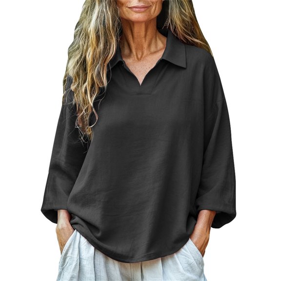 Long Sleeve T Shirt Women Cotton Collar Solid Long Sleeve Casual Basic Trendy Tops