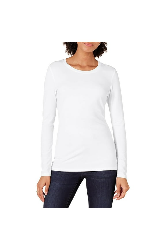 Long Sleeve T Shirt Women Cotton Women's Classic Fit Long Sleeve Crew Neck Solid Color Long Sleeved Base T Shirt White, S
