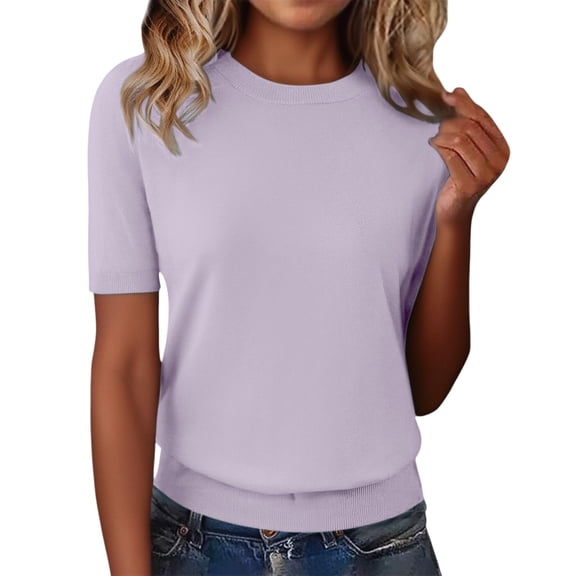 Long Sleeve T Shirt Women Knit Sleeveless Round Neck Loose Casual Basic Trendy Tops