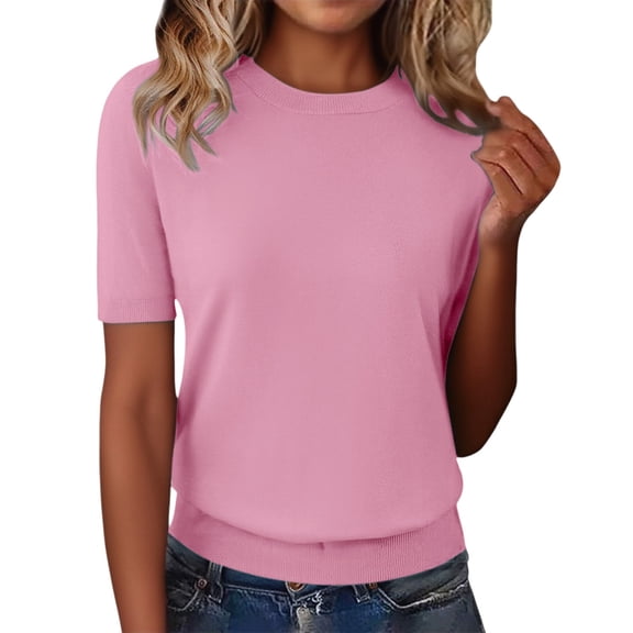 Long Sleeve T Shirt Women Knit Sleeveless Round Neck Loose Casual Basic Trendy Tops