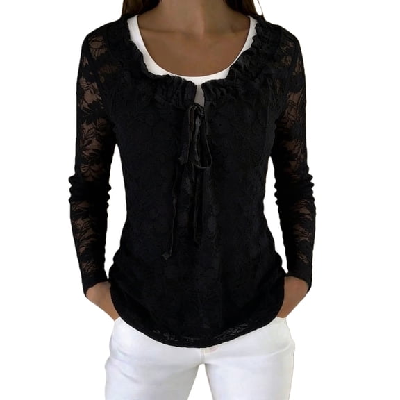 Long Sleeve T Shirt Women Lace Long Sleeve With Camisole Casual Layered Plus Size Tops