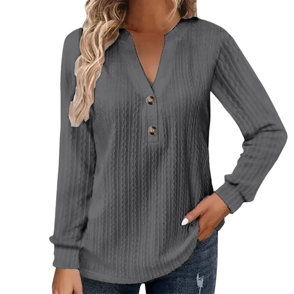 Long Sleeve T Shirt Women V Neck Button Down Long Sleeve Spring Loose Casual Trendy Tops