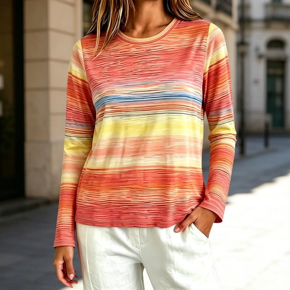 Long Sleeve T Shirt Women，gradient Shirts for Women Cute Tops Baseball Tees for Women Breathable Shirt Women Baseball Mom Shirt Pastel Tops