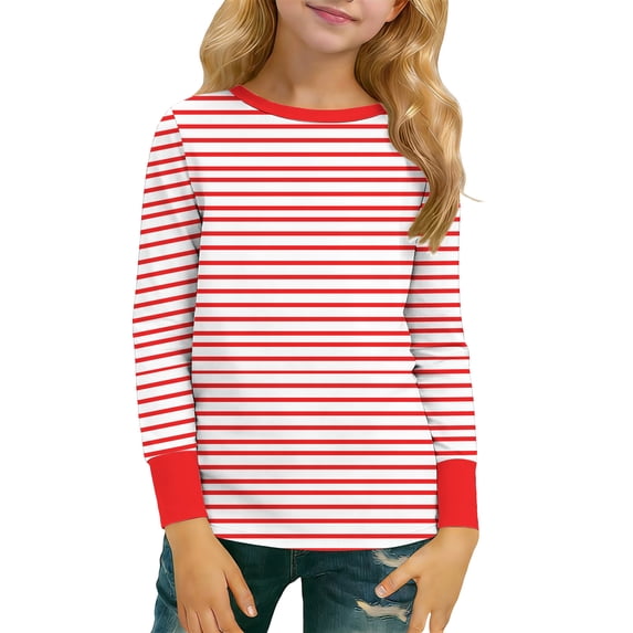 Long Sleeve T-Shirt for Boys Horizontal Striped Pattern Crew Neck Contrast Cuffs Kids Daily School Casual Comfort Fall Tops for Teen