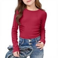 thumbnail image 1 of Long Sleeve T-Shirt for Girls Ribbed Texture Crew Neck Basic Solid Top Kids Daily School Comfort Fall Playwear Casual Outfit for Teen, 1 of 8