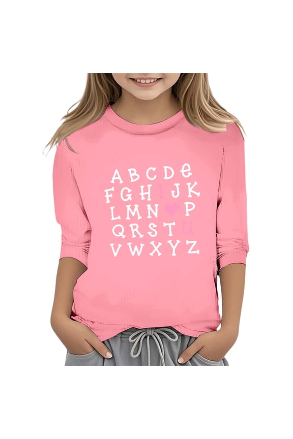 Long Sleeve T Shirt for Kids Old Tops Girls' Valentine's Day Print Fashion Functional Crew Neck 3/4 Quarter Sleeve Casual T Shirt Top