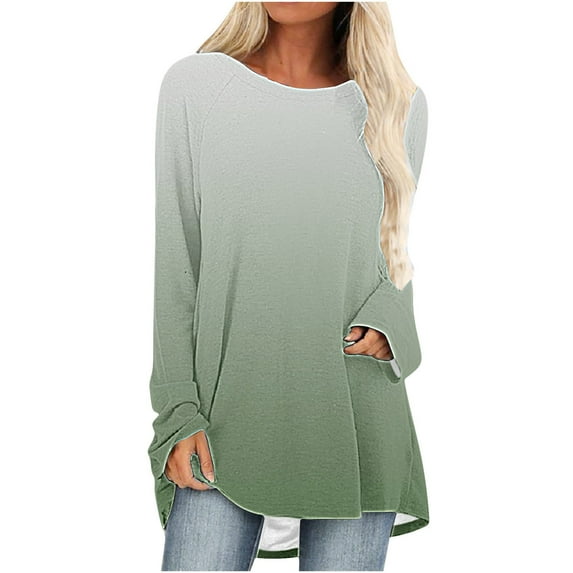 Long Sleeve T Shirt for Women Round Neck Casual Loose Fitting Summer Fall Cotton Flowy Tie-Dye T-Shirt Blouse Tops,Mint Green,L