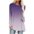 thumbnail image 1 of Long Sleeve T Shirt for Women Round Neck Casual Loose Fitting Summer Fall Cotton Flowy Tie-Dye T-Shirt Blouse Tops,Purple 1,L, 1 of 5
