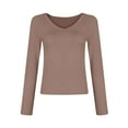 thumbnail image 1 of Long Sleeve T Shirts For Women Solid Color V Neck Hot Girl Slim Blouse Dressy Casual Women Tops, 1 of 4