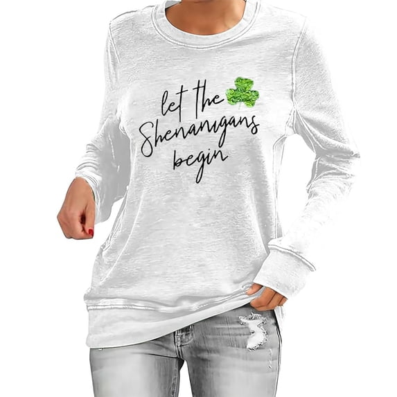 Long Sleeve T Shirts For Women St Patricks Day Vintage Irish Shamrocks Clover Crewneck Tees Spring Fall Tshirt Slim Tops White S