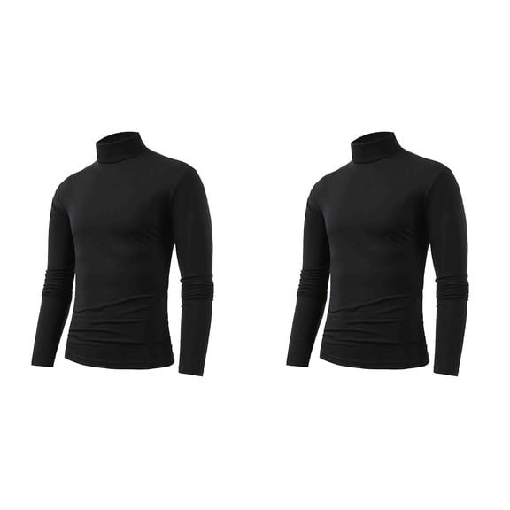 Long Sleeve T Shirts Mens 2 Pack Winter Warm Turtleneck Thermal Underwear Basic Plain Mens Pullover Long Sleeve Tops Slim Mens Tshirt Black S