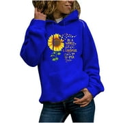 Long Sleeve T Shirts Western Tops for Ladies Drawstrting Hooded Pullover Plus Size Tops Trendy Womens Fall Fashion Sunflower Graphic Sweatshirts Loose Tunic Blue XXXL