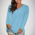 thumbnail image 1 of Long Sleeve T Shirts Womens Plus Size V Neck Basic Tees Spring Fall Winter Clothes Casual Tops Tshirts (XL, Light Blue), 1 of 7