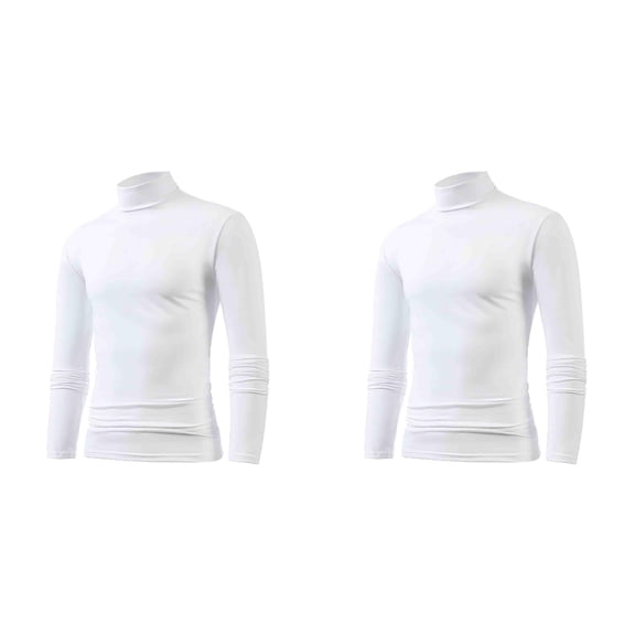 Long Sleeve T Shirts for Men 2 Pack Winter Warm Turtleneck Thermal Underwear Basic Plain Mens Pullover Long Sleeve Tops Slim Fall Tshirts Men White S