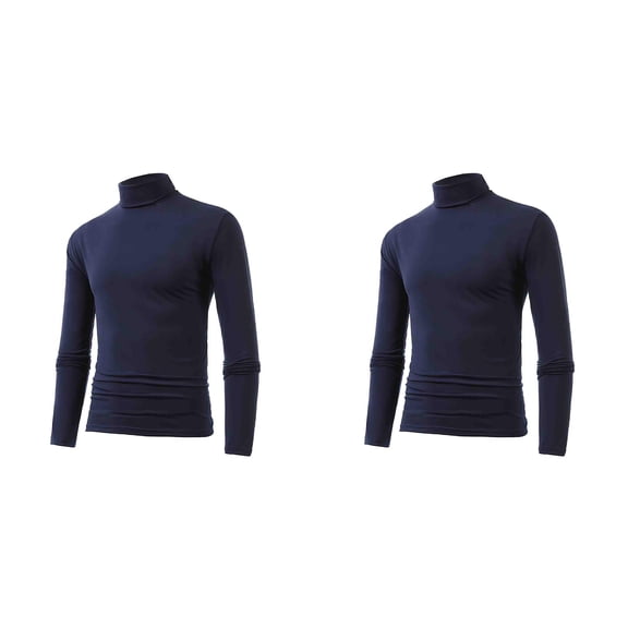 Long Sleeve T Shirts for Men 2 Pack Winter Warm Turtleneck Thermal Underwear Basic Plain Mens Pullover Long Sleeve Tops Slim T Shirts for Men Navy M