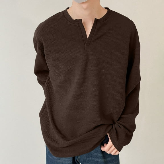 Long Sleeve T Shirts for Men Casual V Neck Tshirts Shirt Mens Pullover Solid Color Comfort Basic Going Out Loungewear Tees Tops