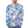Long Sleeve T Shirts for Men, Icy Blue Snowflakes Mens Long Sleeve Tee