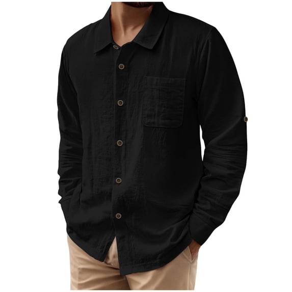 Long Sleeve T Shirts for Men Mens Cotton Linen Button Down Guayabera Shirts Lightweight Long Sleeve Casual Stretch Beach Hawaiian Seersucker Shirt
