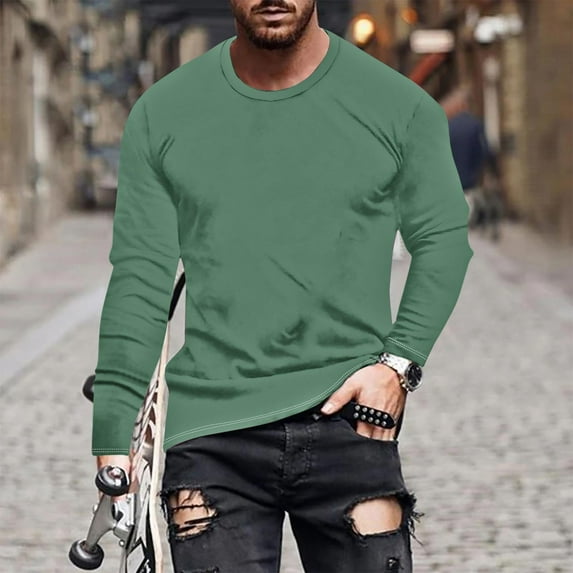 Long Sleeve T-Shirts for Men S-5X Big & Tall Crewneck Tshirts Shirts Plus Size Pullover Slim Casual Solid Color Comfort Basic Tees Tops