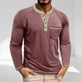 thumbnail image 1 of Long Sleeve T Shirts for Men with Pocket Button Crewneck T-Shirts Mens Casual Color-Block Pullover Relaxed Going Out Loungewear Tees Tops, 1 of 8