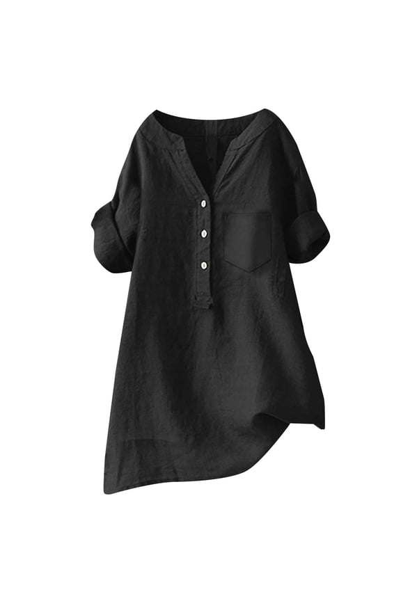 Long Sleeve T Shirts for Women Button Down Blouse Plus Sizes Tunic Shirts Low Cut Loose Fit Oversized Soft Fashion Summer Tops Black XXL