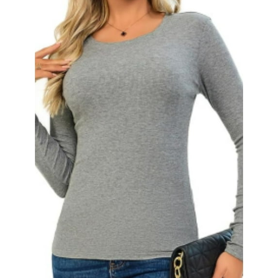 Long Sleeve T Shirts for Women Ribbed Knit Basic Tops Casual Slim Fitted Tee Tshirts