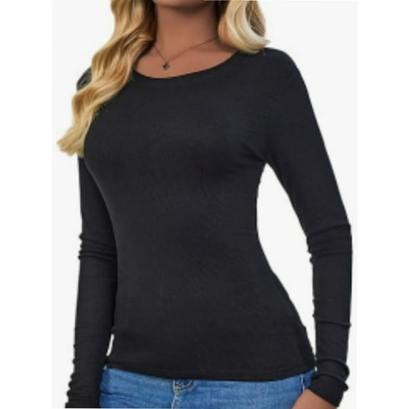 Long Sleeve T Shirts for Women Ribbed Knit Basic Tops Casual Slim Fitted Tee Tshirts