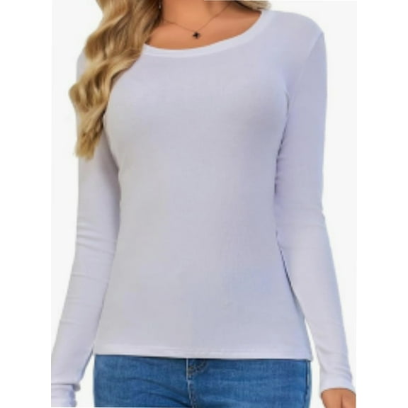 Long Sleeve T Shirts for Women Ribbed Knit Basic Tops Casual Slim Fitted Tee Tshirts