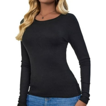 Long Sleeve T Shirts for Women Ribbed Knit Basic Tops Casual Slim Fitted Tee Tshirts
