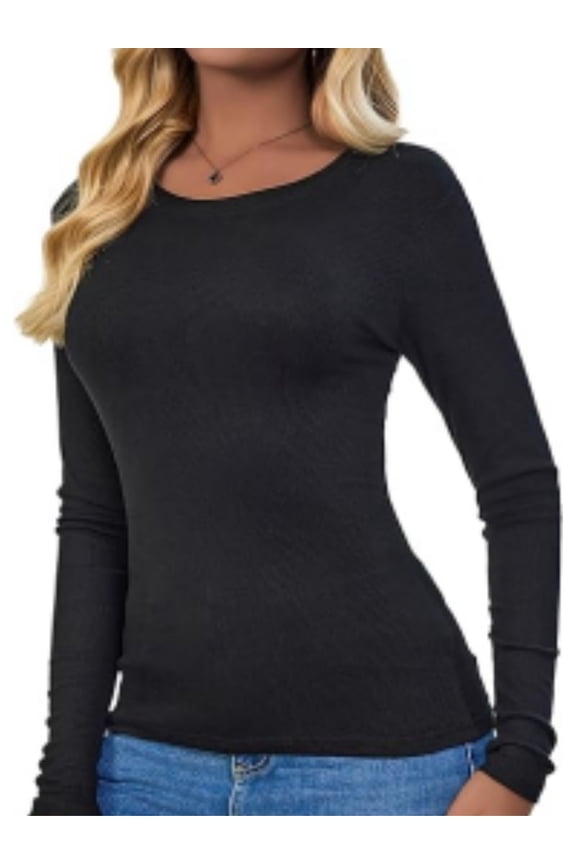 Long Sleeve T Shirts for Women Ribbed Knit Basic Tops Casual Slim Fitted Tee Tshirts