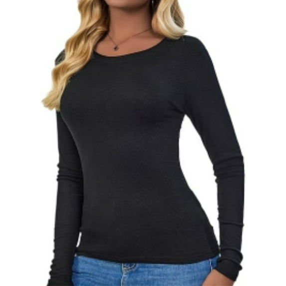 Long Sleeve T Shirts for Women Ribbed Knit Basic Tops Casual Slim Fitted Tee Tshirts