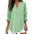 thumbnail image 1 of Long Sleeve T Shirts for Women Summer Pleated Square Neck Cotton Faux Oversized Casual T-shirt Tops Fall Clothes Saving clearance, 1 of 4