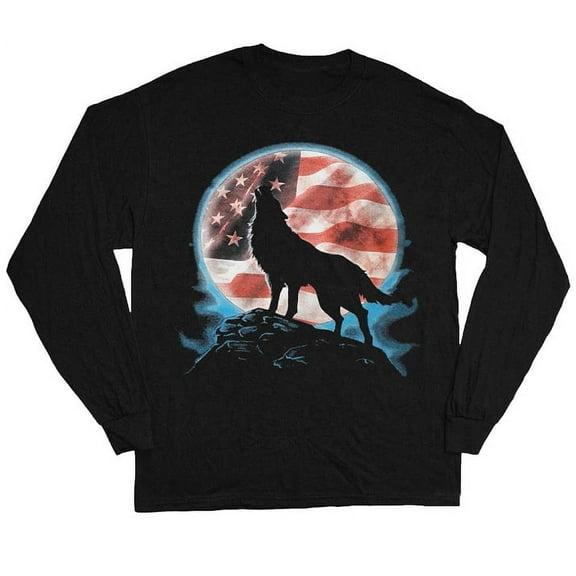 Long Sleeve T-shirts Mens Graphic Tees Howling Wolf Moon