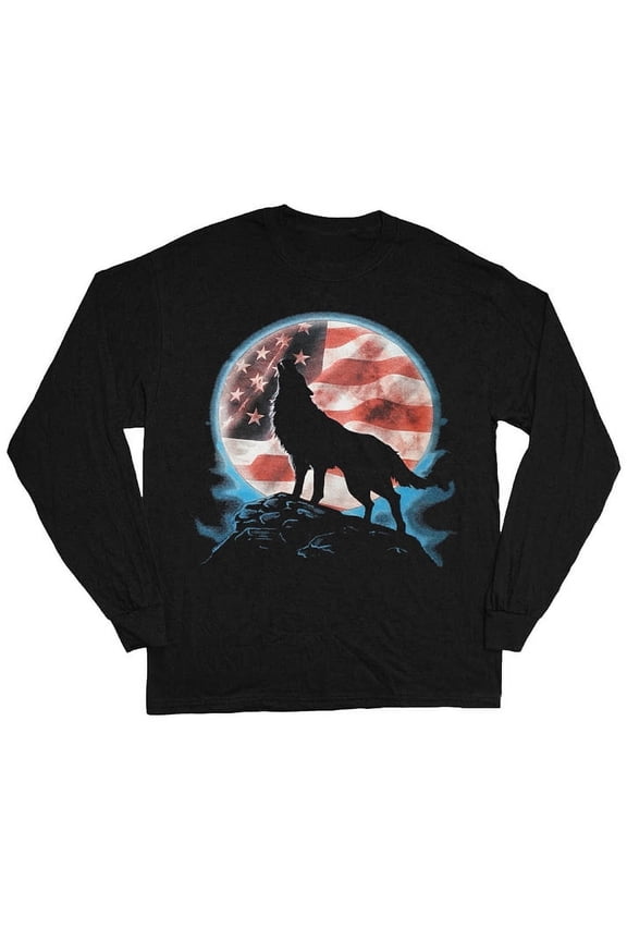 Long Sleeve T-shirts Mens Graphic Tees Howling Wolf Moon