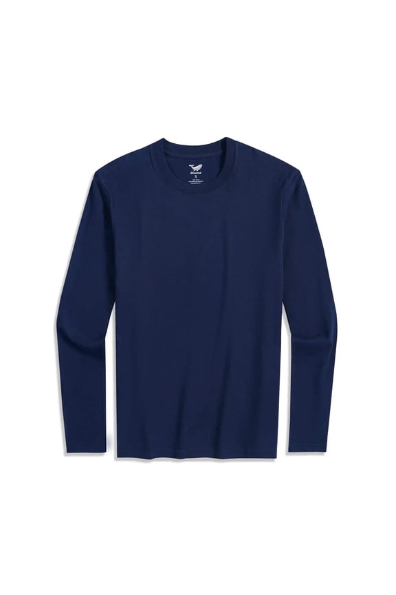 Long Sleeve Tee Shirt Crew Neck 100% Cotton Solid Color - Navy Blue