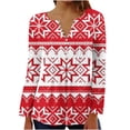 thumbnail image 1 of Long Sleeve Tee Shirt Ladies Festival New Years Outfit Henley Neck Trendy Snowflake Print Christmas Holiday Tops (XX-Large, Red 06), 1 of 4